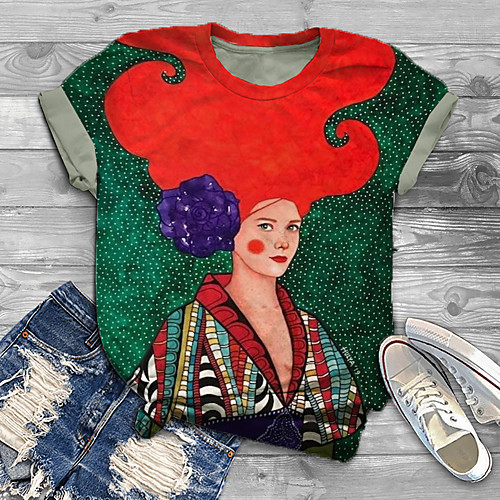 

Women's Plus Size Print Graphic Portrait Graffiti T shirt Large Size Crewneck Short Sleeve Tops XL XXL 3XL Green Big Size