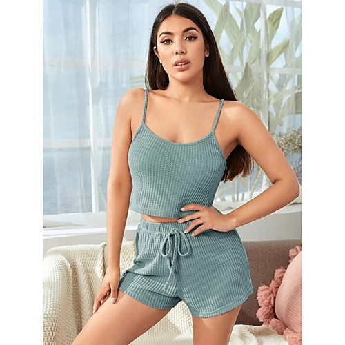 

Women's Basic Streetwear Solid Color Daily Two Piece Set Tank Top Shirred Cami Top Loungewear Shorts Drawstring Tops