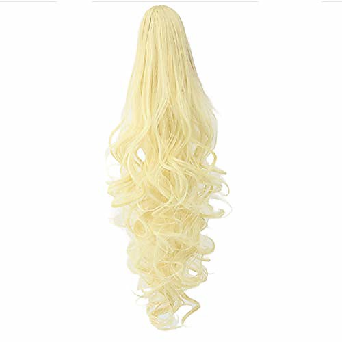 

long curls wavy ponytail wigs heat resistant high density human hair claw clip pony tail hair extensions synthetic wig for womens girls