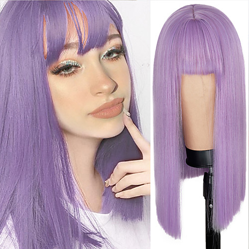 

Synthetic Wig Natural Straight Neat Bang Wig Medium Length Bright Purple Synthetic Hair Women's Cosplay Party Fashion Purple