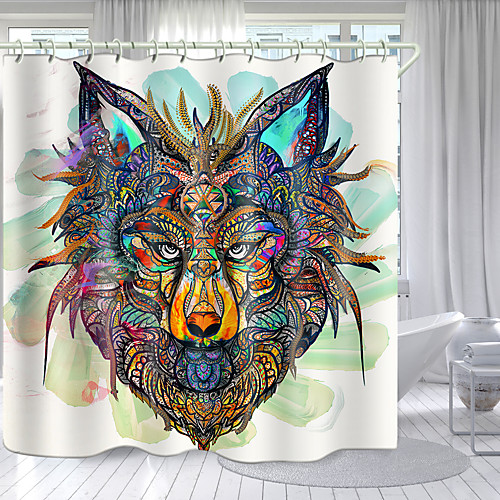 

Simple Wolf Head Totem Digital Printing Shower Curtain Shower Curtains Hooks Modern Polyester New Design