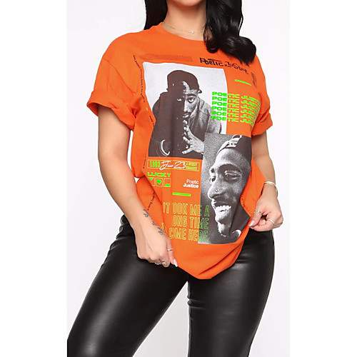 

Women's T Shirt Dress Tee Dress Short Mini Dress orange Black Short Sleeve Print Print Summer Round Neck Casual 2021 S M L XL XXL