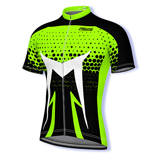 

21Grams Men's Short Sleeve Cycling Jersey Spandex Green Polka Dot Bike Top Mountain Bike MTB Road Bike Cycling Breathable Quick Dry Sports Clothing Apparel / Athleisure