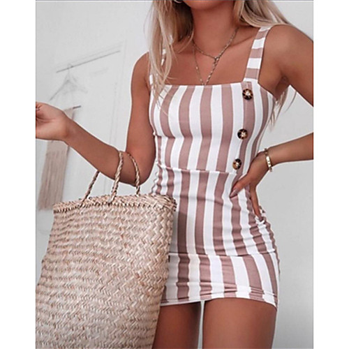 

Women's Strap Dress Short Mini Dress Black Blue Yellow Blushing Pink Sleeveless Striped Spring Summer Vintage 2021 S M L XL XXL