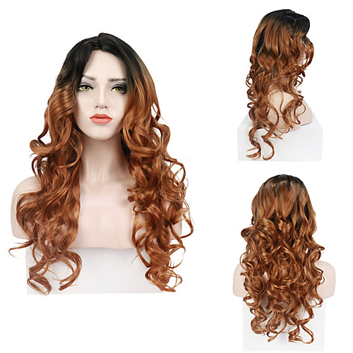 

Synthetic Wig Body Wave Middle Part Wig 26 inch Ombre Black / Medium Auburn Synthetic Hair Women's Smooth Adjustable Heat Resistant Mixed Color