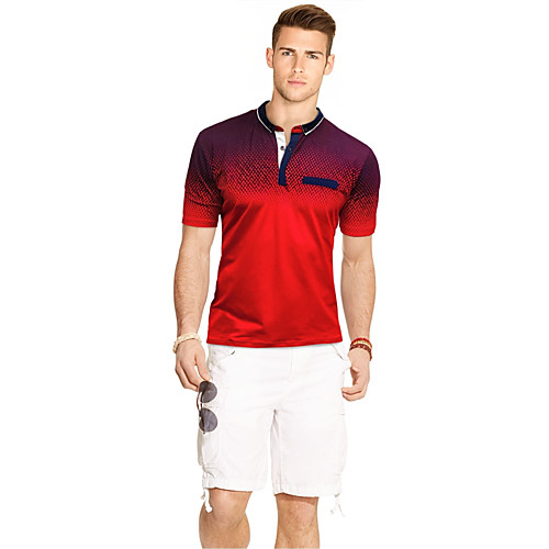 

Men's Polo Color Block Patchwork Short Sleeve Casual Tops Cotton Basic Streetwear White Black Red