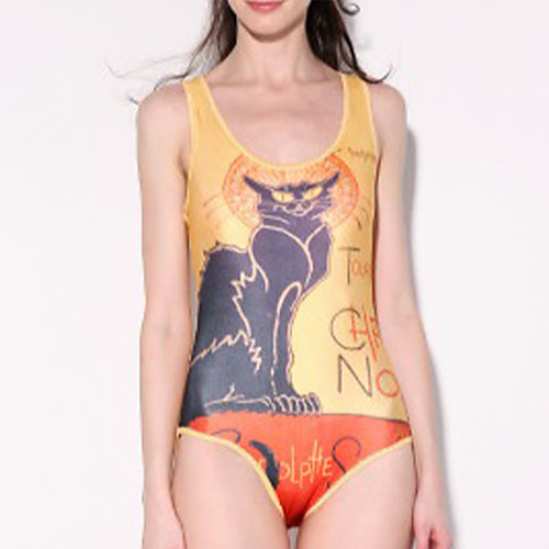 

Women's One Piece Monokini Swimsuit Open Back Slim Print Color Block Letter Yellow Swimwear Bodysuit Strap Bathing Suits New Colorful Fashion / Lady / Animal