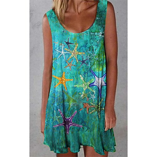 

Women's Swing Dress Short Mini Dress Green Sleeveless Solid Color Animal Print Fall Summer Square Neck Elegant Casual 2021 S M L XL