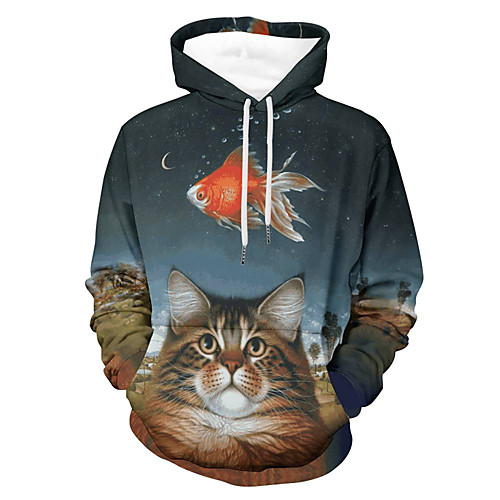 

Men's Pullover Hoodie Sweatshirt Cat 3D Animal Print Daily Holiday 3D Print 3D Print Hoodies Sweatshirts Blue