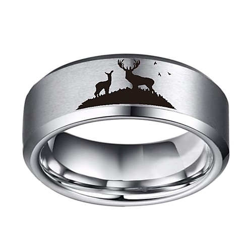 

8mm width silver landscape scene tungsten ring flat polished finish-free sizes 4 to 17 (12)