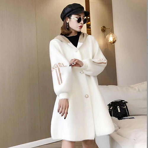 

Women's Solid Colored Chinoiserie Fall & Winter Faux Fur Coat Long Going out Long Sleeve Faux Fur Coat Tops White