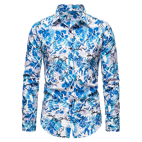 

Men's Shirt Graphic Long Sleeve Daily Tops Blue Green Dark Gray