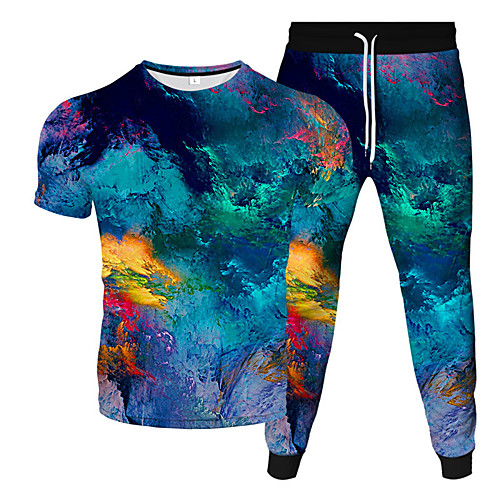 

Men's Women's 2 Piece Tracksuit Sweatsuit Street Casual Short Sleeve 2pcs Breathable Moisture Wicking Soft Gym Workout Running Jogging Training Exercise Sportswear Tie Dye Normal Outfit Set Clothing