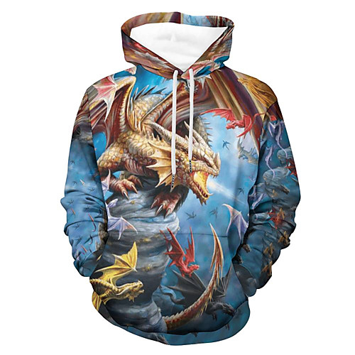 

Men's Pullover Hoodie Sweatshirt Dragon 3D Cartoon Print Daily Holiday 3D Print 3D Print Hoodies Sweatshirts Blue