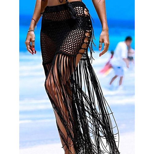 

Women's Swimsuit Cover Up Beach Bottom Swimsuit Tassel Hole Solid Color Abstract Pink White Black khaki Green Swimwear Bathing Suits New Fashion Sexy