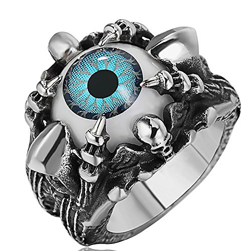 

sainthero men's vintage gothic stainless steel band rings silver black dragon claw evil devil eye skull biker rings blue size 13
