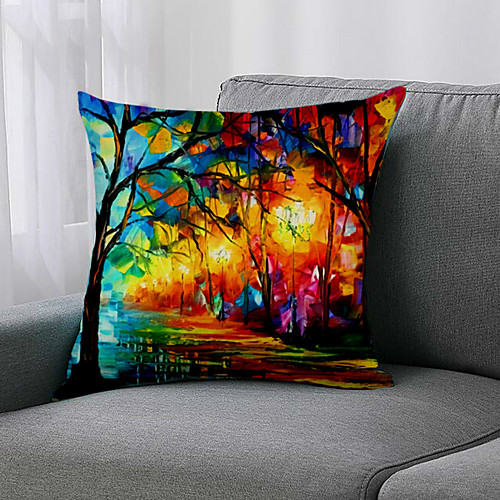 

1pc Oil Painting Style Cushion Cover Double Side Print 45x45cm Linen for Sofa Bedroom