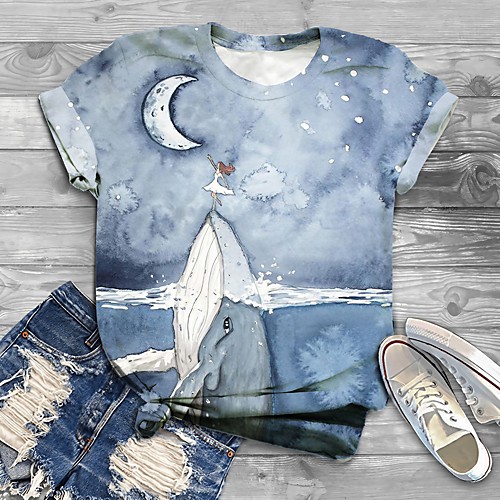 

Women's Plus Size Print Graphic Animal T shirt Large Size Crewneck Short Sleeve Tops XL XXL 3XL Blue Big Size