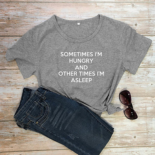 

Women's T shirt Text Letter Print Round Neck Tops 100% Cotton Basic Basic Top White Black Purple