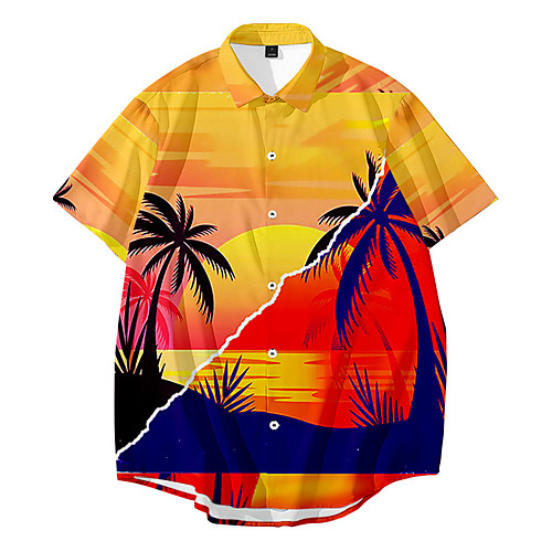 

Men's Shirt 3D Print Graphic 3D Button-Down 3D Print Short Sleeve Casual Tops Casual Hawaiian Orange