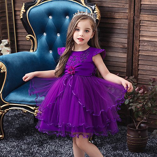 

Princess / Ball Gown Short / Mini Wedding / Party Flower Girl Dresses - Tulle Sleeveless Jewel Neck with Lace / Beading / Appliques