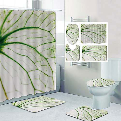 

Large Leaves Pattern Printing Bathroom Shower Curtain Leisure Toilet Four-Piece Design