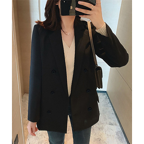 

Women's Single Breasted One-button Blazer Solid Colored Dailywear Black S / M / L