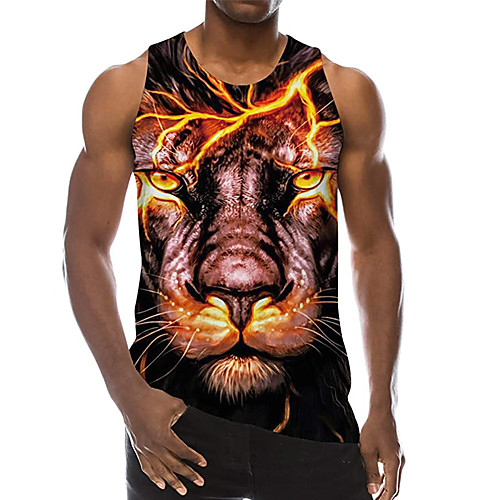 

Men's Tank Top Undershirt 3D Print 3D Wolf 3D Print Sleeveless Daily Tops Casual Beach Black / Red Blue Orange