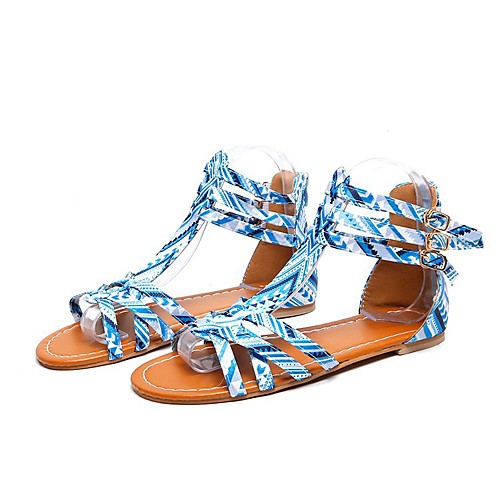 

Women's Sandals Boho Bohemia Beach Roman Shoes Gladiator Sandals Flat Heel Round Toe Flat Sandals Casual Daily Walking Shoes Canvas Solid Colored Golden Screen Color Serpentine