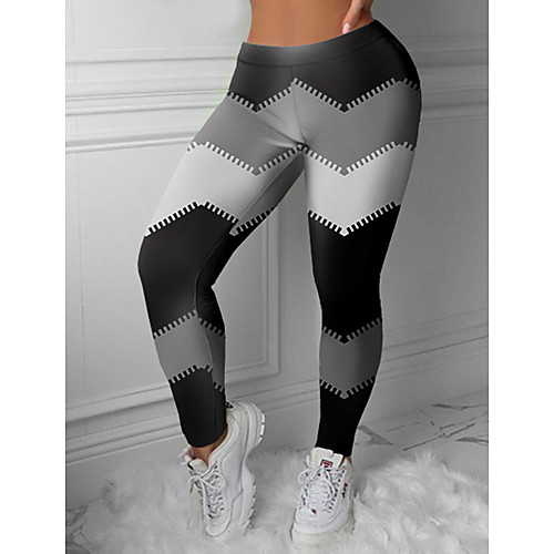 

Women's Colorful Fashion Comfort Weekend Gym Leggings Pants Color Block Geometric Ankle-Length Sporty Elastic Waist Print Black