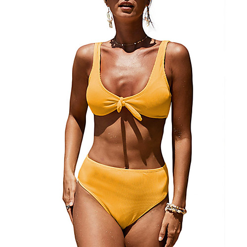 

Women's Bikini Swimsuit High Waist Yellow Swimwear Padded Strap Bathing Suits