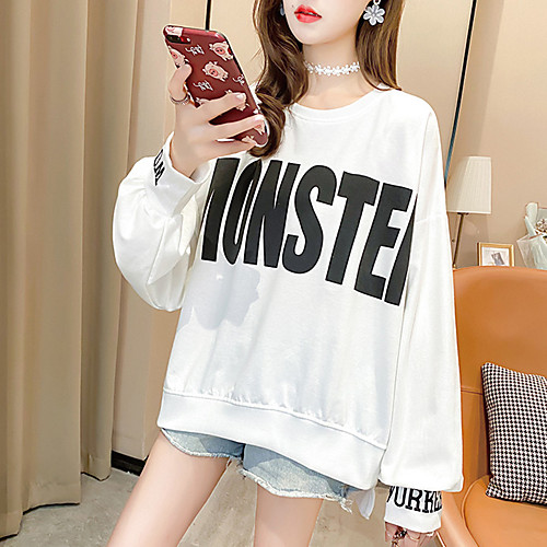 

Women's Sweatshirt Sweater Pullover Pure Color Crew Neck Letter Printed Sport Athleisure Sweatshirt Top Long Sleeve Breathable Soft Comfortable Everyday Use Street Casual Daily Outdoor