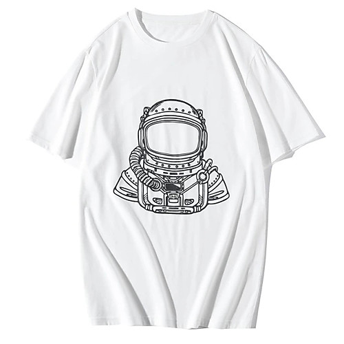 

Men's Tees T shirt Hot Stamping Graphic Prints Astronaut Print Short Sleeve Casual Tops 100% Cotton Basic Designer Big and Tall White