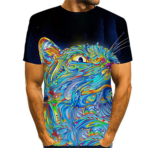 

Men's T shirt 3D Print Graphic Prints Animal 3D Print Short Sleeve Daily Tops Basic Casual Black