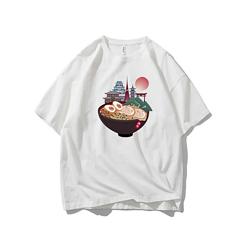 

Men's T shirt Hot Stamping Food Noodle Print Short Sleeve Casual Tops 100% Cotton Basic Casual Fashion White