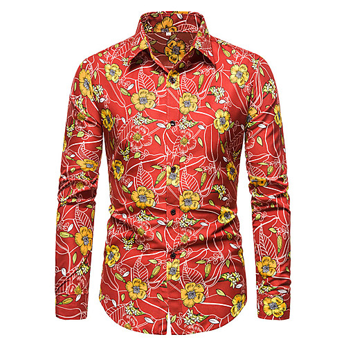 

Men's Shirt Graphic Long Sleeve Daily Tops Red Navy Blue