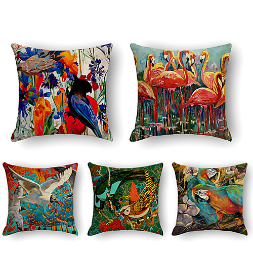 

Cushion Cover 5PCS Linen Soft Print Square Throw Pillow Cover Cushion Case Pillowcase for Sofa Bedroom 45 x 45 cm (18 x 18 Inch)