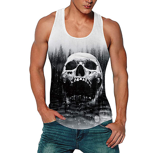 

Men's Tank Top Vest Undershirt 3D Print Skull 3D Print Print Sleeveless Daily Tops Casual Beach Black / White