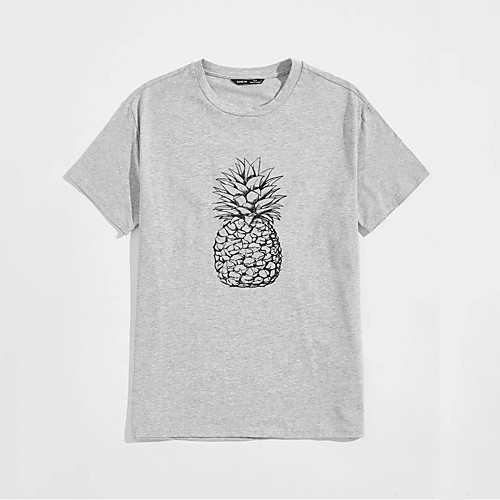 

Men's T shirt Hot Stamping Pineapple Fruit Print Short Sleeve Casual Tops 100% Cotton Basic Casual Fashion Gray
