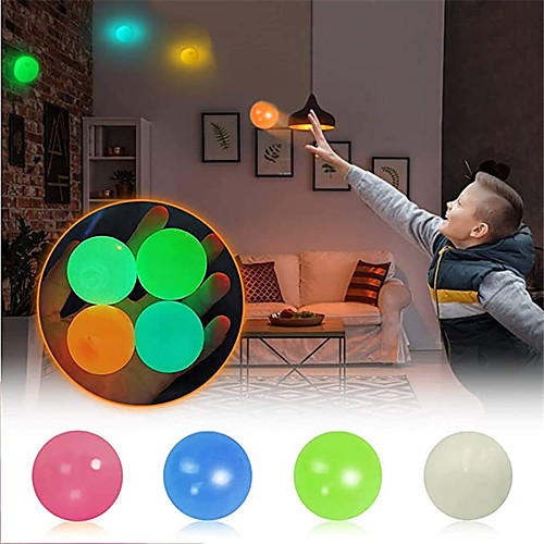 

Sensory Fidget Toy Sticky Ceiling Balls Stress Reliever 4-6 pcs Ball Glow in the Dark Luminescent Silicone For Kid's Adults' Boys and Girls