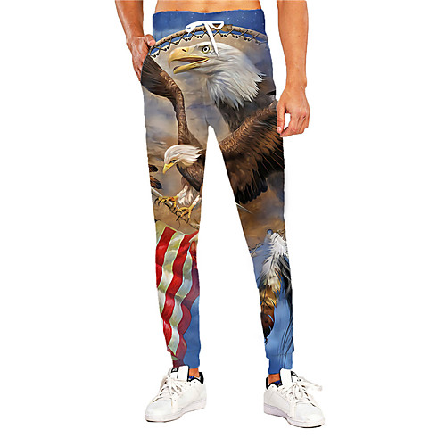 

Men's Casual Athleisure Outdoor Sports Daily Sports Pants Sweatpants Trousers Pants Graphic Prints Eagle Flag Full Length Print Blue