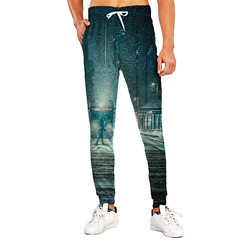 

Men's Sporty Casual / Sporty Breathable Quick Dry Sports Daily Holiday Pants Sweatpants Trousers Pants Graphic Graphic Prints Full Length Print Blue