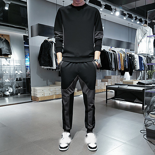 

Men's 2 Piece Jogging Suit Street Casual 2pcs Summer Long Sleeve Moisture Wicking Breathable Sweat Out Fitness Running Sportswear Normal Black Activewear Inelastic / Athleisure