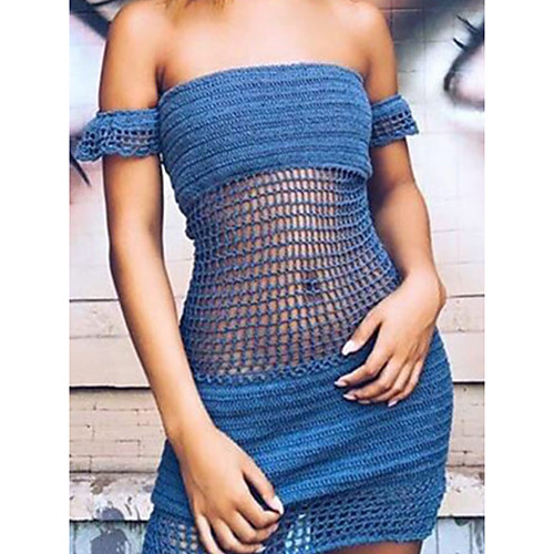 

Women's Beach Top Swimsuit Slim Hole Solid Color White Black Blue Green Swimwear Tunic Blouse Off Shoulder Bathing Suits New Fashion Sexy / Strap