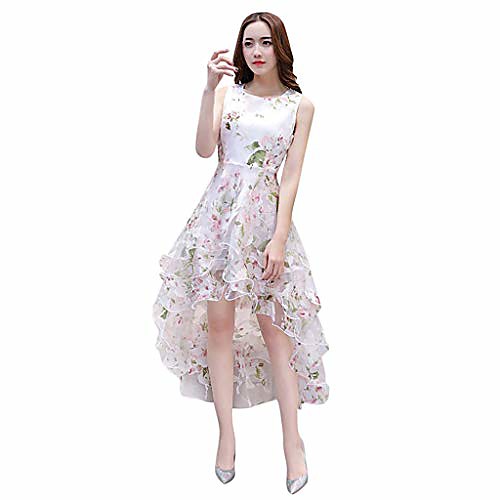 

rich-po women's organza floral print wedding party ball prom gown cocktail dress sexy (pink, s)
