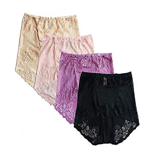 

women's sexy lace panties high-rise tummy control lingerie underwear briefs floral lace boy shorts 4 pack