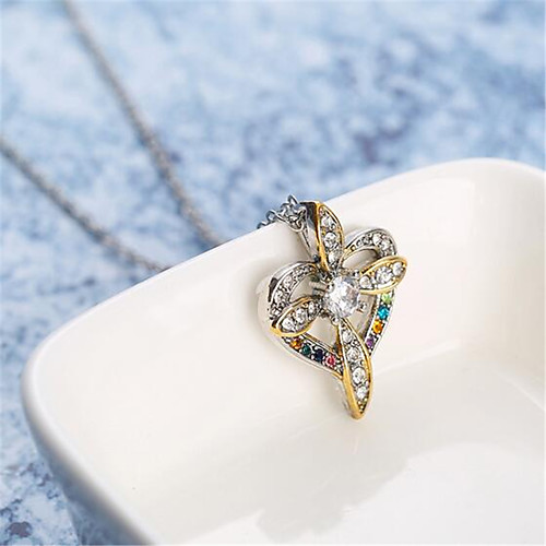 

Women's Pendant Necklace Charm Necklace Classic Cross Heart Precious Fashion Zircon Copper Silver Plated Rainbow 45 cm Necklace Jewelry 1pc For Christmas Halloween Party Evening Street Gift