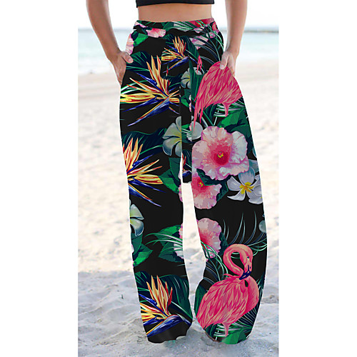 

Women's Basic Chino Comfort Going out Beach Pants Pants Flower / Floral Graphic Prints Short Elastic Drawstring Design Print Black