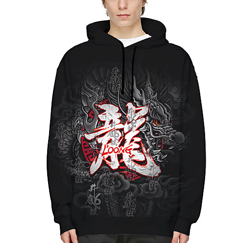 

Men's Pullover Hoodie Sweatshirt Dragon 3D Chinese Style Print Daily Holiday 3D Print 3D Print Hoodies Sweatshirts Black