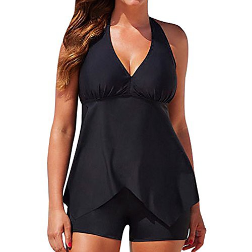 

hhmei women tankini sets with boy shorts ladies swimwear two piece swimsuits - fashion board shorts, two one high shorts tummy control athletic swimsuits piece sexy print sport halter up (black 3xl)